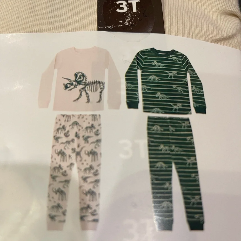 Member's Mark Organic Cotton Kids Dinosaur Pajama Sets - Beige and Teal